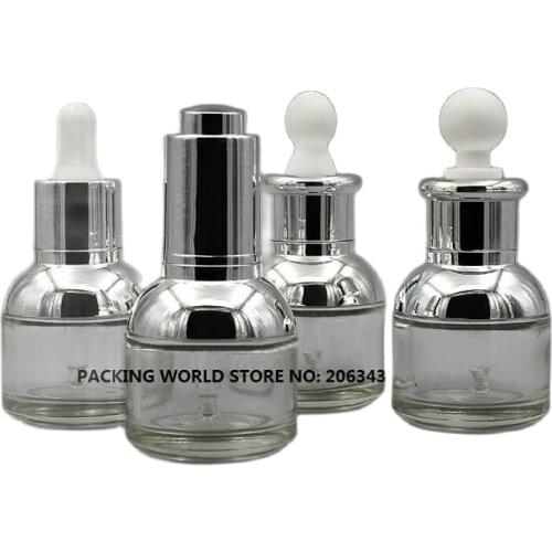 20ml transparent glass bottle with silver shoulder silver collar for oil/essence/serum/liquid/skin care dropper bottle