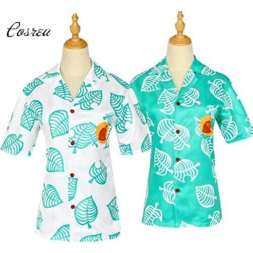 Adult Kids Animal Crossing Shirt Mens Clothing Women Blouse Tom Nook T-shirt Leaf Print Tees Short Sleeve Tops Casual Costume