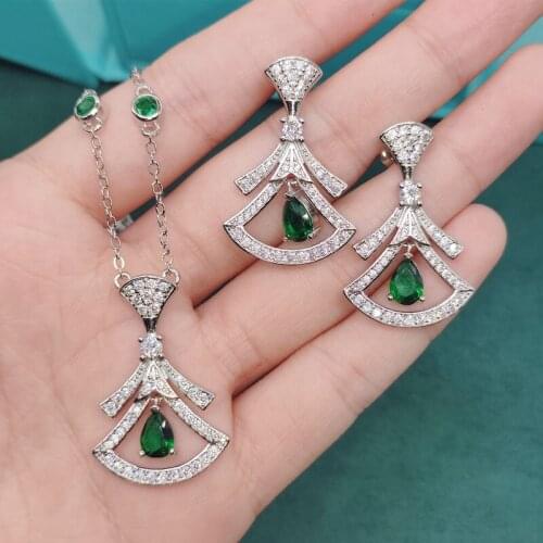 18K Gold earrings Natural 1 emerlad pendant Diamond Jewelry set Anillos De Bizuteria Anillos Mujer Christmas gifts for women