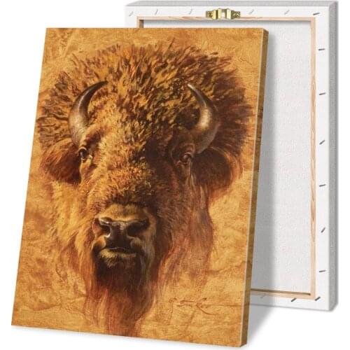 Nordic Bison Bull Portrait Posters and Prints Canvas Painting Wall Art Picture for Living Room Home Decoration with Frame
