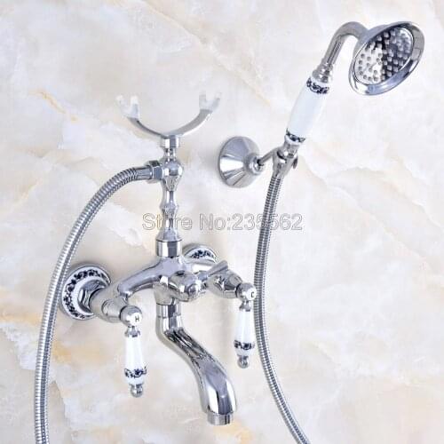 Chrome Bath Faucets Wall Mounted Bathroom Basin Mixer Tap With Hand Shower Head Bath & Shower Faucet lna751