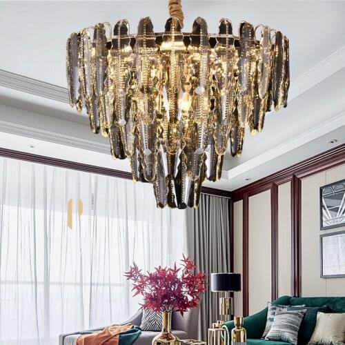 Modern K9 Crystal Led Pendant Chandelier Lights Gold Metal Living Room Led Chandelier Lighting Bedroom Led Hanging Lamp Fixtures