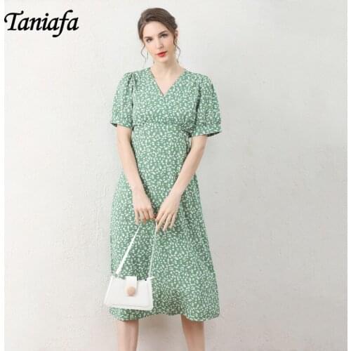 TANIAFA 2021 Ladies Vintage Maxi Floral Print Summer Dress Women Bohemian Slim Casual High Waist Women Beach Dress