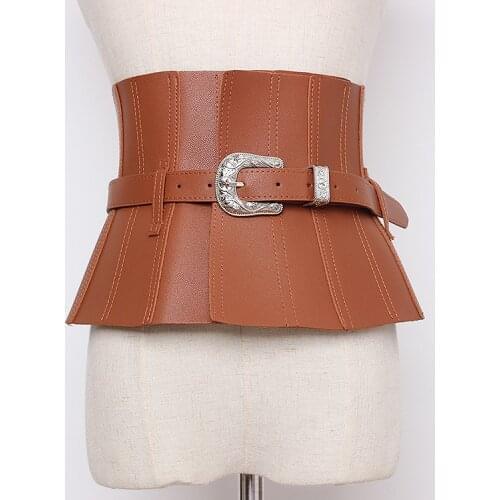 Womens runway fashion PU leather Cummerbunds female Dress Corsets Waistband Belts decoration wide belt TB1546