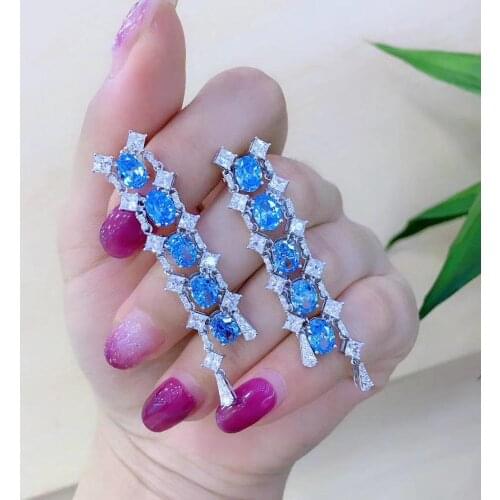 Blue color 925 sterling silver with cubic zircon long drop earring fine women jewelry for party wedding free shipping