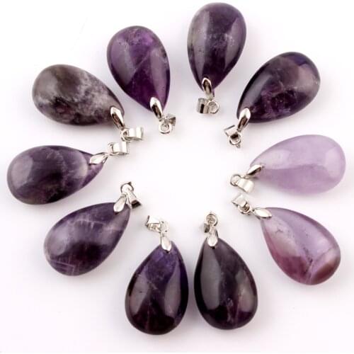 10pcs/lot Amethysts Natural stone Water Drop Pendants Blue point Pendulum Crystal Chakra Healing Reiki Beads Free pouch