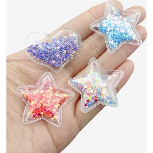 10Pcs Transparent Flowing Sequins Quicksand Stars/Heart Appliques DIY Craft Supplies Kids Hair Pin Accessories Material Ornament