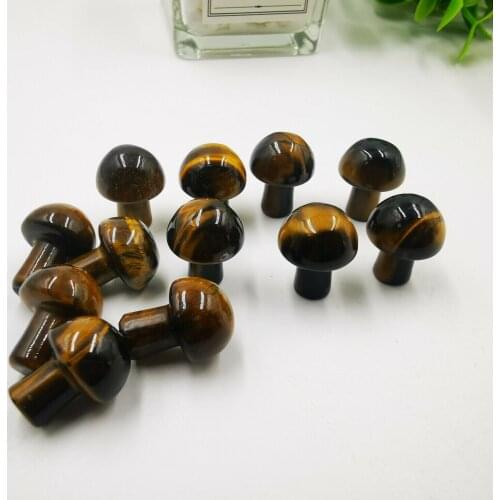 10pcs Natural tiger eye Stone Mini Mushroom quartz crystal carved reiki healing gems