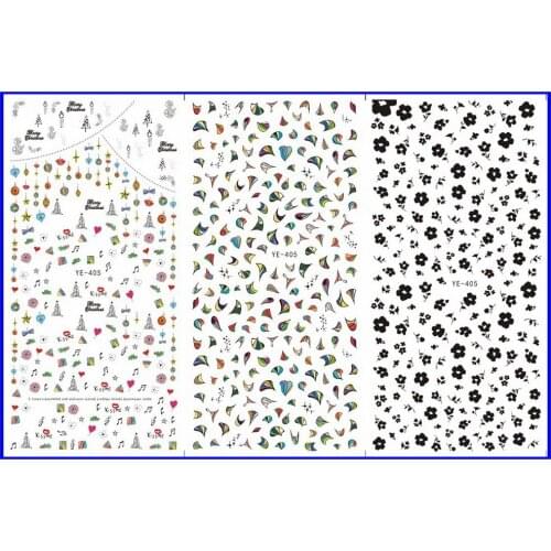 3 PACK/ LOT WATER TRANSFER DECAL NAIL ART NAIL STICKER BLACK FLOWER EAR RING DROP YE405-407