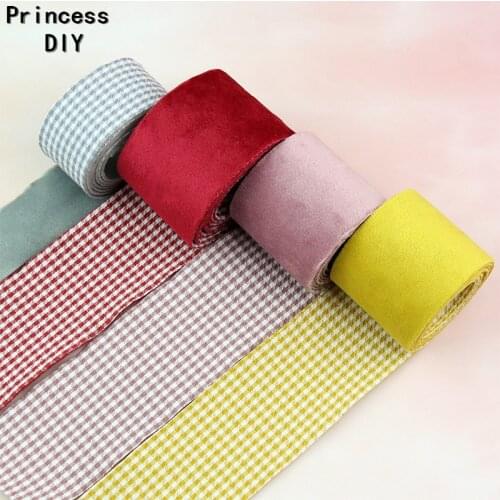5Meters/Lot 10 25 40mm Two Sided Double Color Plaid Velvet Ribbon Red Pink DIY Hair Bow Collar Hand Craft Material