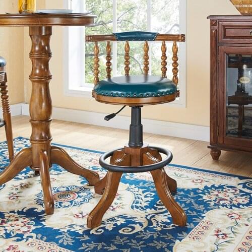 American Balcony Hotel Leisure Bar Chair Solid Wood Bedroom Back Bar Chair Retro Household Furniture Lifting Rotating Bar Chairs