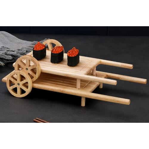 Wooden creative sushi car sushi seafood plate container Japanese creative Sashimi sushi plate snack board Display dish tray