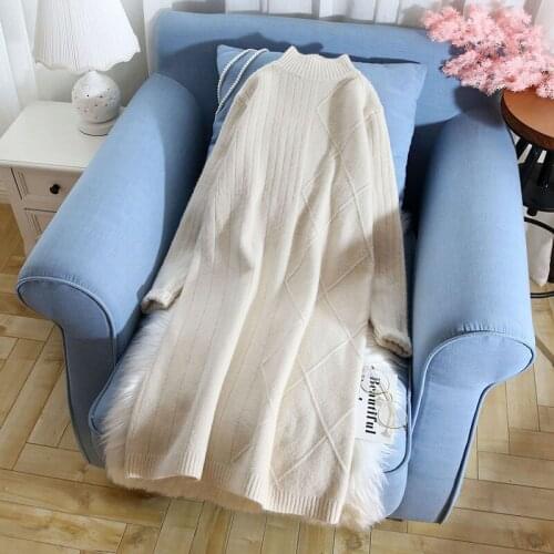 Long Knitted Women Sweater And Pullovers Solid Slim Knee-Length Lady Elegant Solid Dresses Fashion Outwear Coat Tops