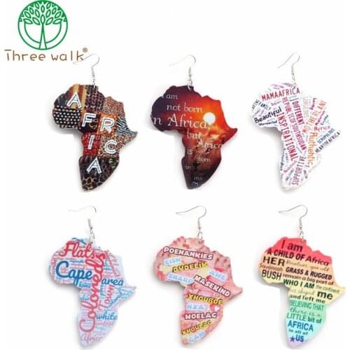 E266 Tribal Wood Africa Map DIY Colorful Painting Afro Vintage Earrings Round Wooden Boho African Bohemia Ear Jewelry Accessory