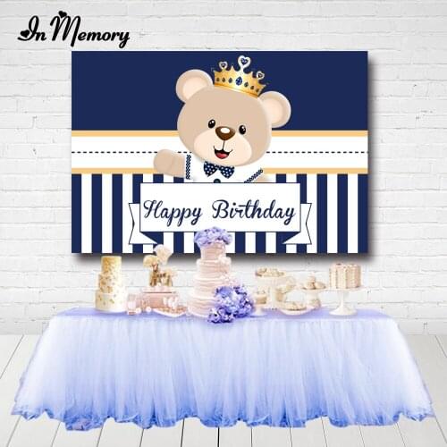 InMemory Baby Shower Neborn Bear Photography Backgrounds Dark Blue White Stripes Boys 1st Birthday Party Backdrops Photo Studio