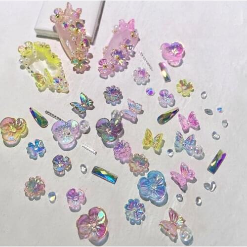 Holographic Faux Crystal Flower Butterfly Nail Art Decorations Manicure Ornament nails accessories наклейки для ногтей 2020