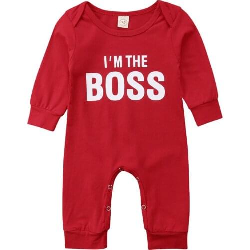 The Boss Newborn Baby Boy Girl Long Sleeve Letter Print Long Sleeve Cotton Romper Jumpsuit Outfits Baby Clothes