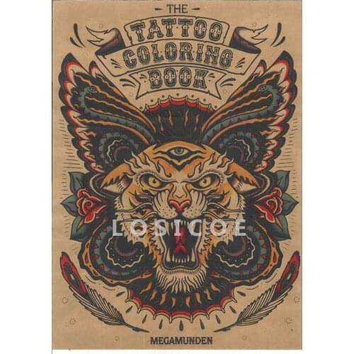 "THE TATTOO COLORING BOOK" Tiger Retro Tattoos Wall Art Vintage Kraft paper Posters Interior Painting Wall Sticker Home Decor