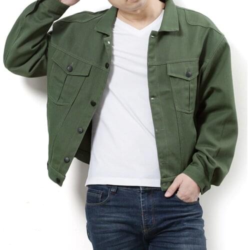 Japanese green denim bomber jacket mens lapel cotton black denim jacket long sleeve spring casual fashion loose clothing