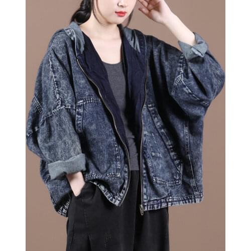 Autumn Clothing 2020 New Loose Denim Jacket Coat Large Size Retro Vintage Hooded Zipper Casual Short Jeans Chaqueta Mujer K1100