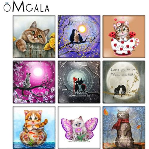 Lovely Love Cat Art Paintings Cartoon Square 10pcs mixed 12mm/20mm/25mm/30mm photo glass cabochon demo flat back Making findings