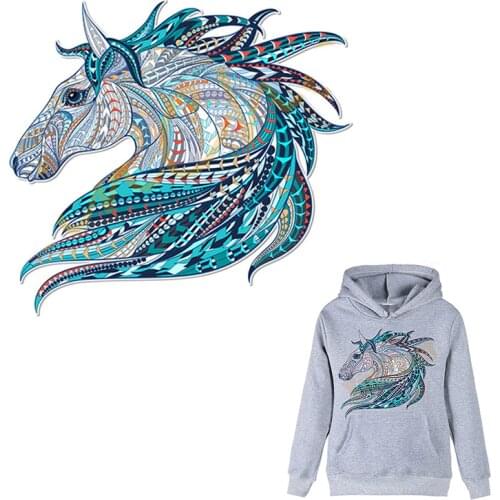 Wolf Horse Unicorn Lion Dragon Iron-on Clothes Patches Ironing on Heat Transfer Animal Stickers Applique Iron on Patch Clothing