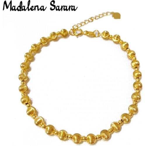 MADALENA SARARA 18k Gold Women Bracelet Cat Eye Laser Bead Style High Quality Au750 Link Chain Bracelet