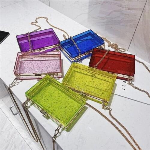 Fashion Sequin Box Women Acrylic Clear Purses and Handbags Party Clutch Bag Evening Bag Ladies Shoulder Chain Bag 2020 New
