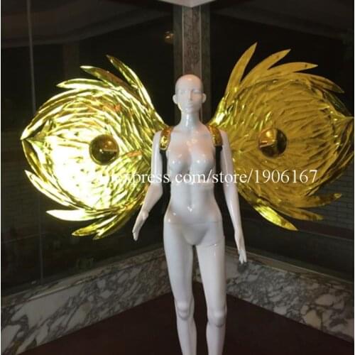Fashion Show Catwalk Gold Color Wings Carnival Victoria Ballroom Costume Stage Performance DJ Bar TV Show Cosplay Clothes