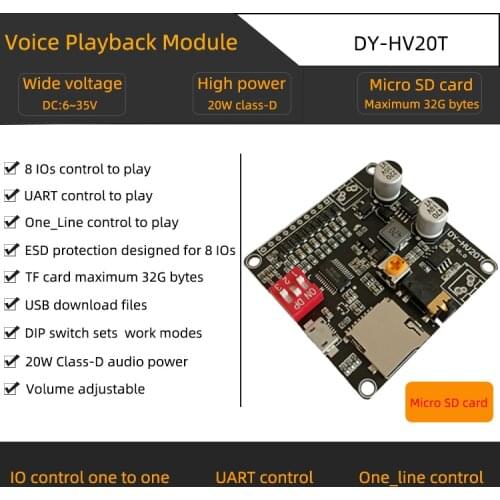 12V/24V 10W/20W Voice Playback Amplifier Module TF Card MP3 Music Player Class D 3.5mm Audio Aux Volum Control for Arduino