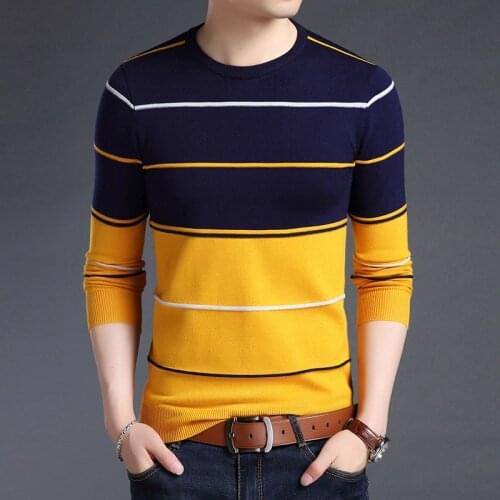 Striped Slim Fit Jumpers Knitred Woolen Autumn Korean Style Casual Men Clothes 2019 New Fashion Brand Sweater Mens Pullover