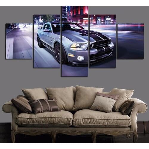 Wall Art Canvas Print 5pcs Famous Vehicle Ford Mustang Shellby GT500 Super Snake Car Poster Home Decor Painting Modular Pictures