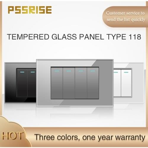 PSSRISE 118 wall 4Gang switch electrical material tempered glass panel with fluorescent indicator One-year warranty G18