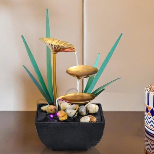 Tabletop Water Fountain Chinese Feng Shui Home Living Room Decorative Arts Bedroom Living Room Home Copper Lotus Ornament