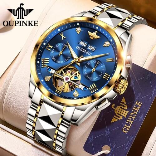 OUPINKE 2021 New Luxury Men Mechanical Wristwatch Stainless Steel Watch Top Brand Sapphire Glass Men Watches reloj hombre 3186