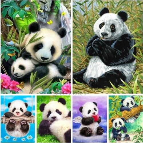 Panda Diy 5D Diamond Painting Animal Round Full Drill Cartoon Embroidery Cross Stitch Kits Rhinestone Mosaic Home Decoration