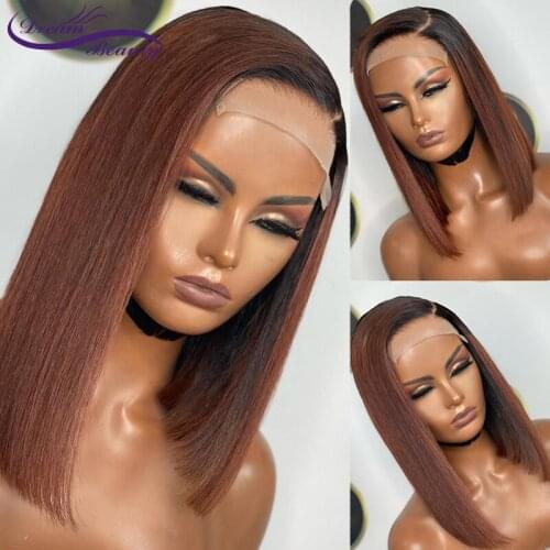 Blonde Highlight Straight Short Bob Human Hair Wigs Pre Plucked 150% Brazilian Wigs 4x4 Lace Closure Remy Hair For Women