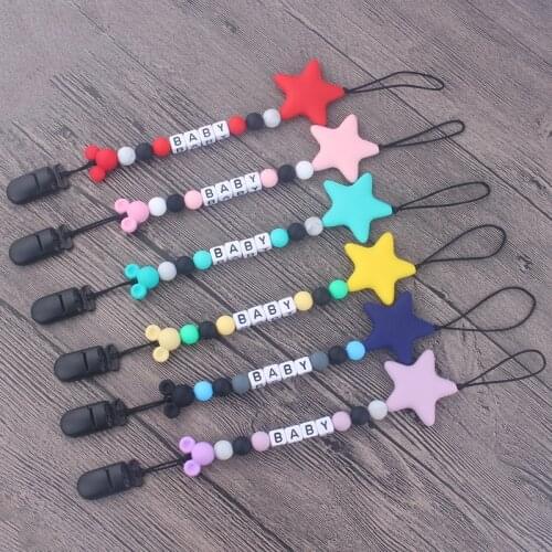 Black Plastic Pacifier Holder Nipple Chain Silicone Beads Star Pendant Teether Pacifiers Clip