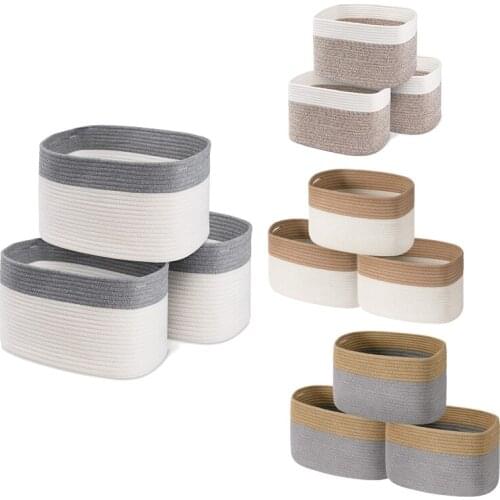 Woven Cotton Rope Basket Set Of 3 With Handles,Storage Baskets For Organizing Nursery,Toy,Shelves