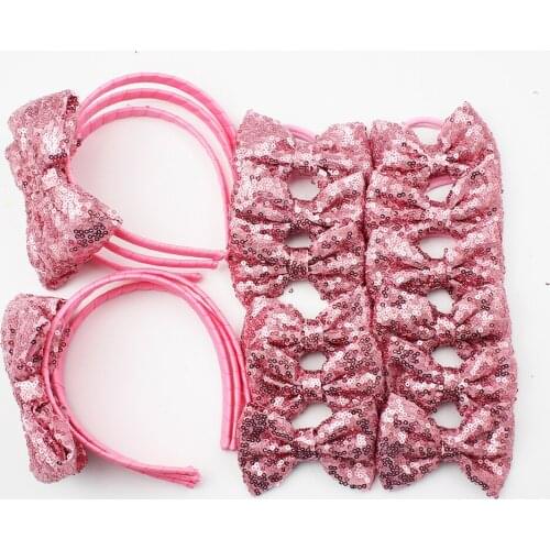 Pink Sequin Bow Headband for Girls,Glitter Tooth Bows for Baby Hair Accessories,Bling Headbands for Kids Teens Childrens 15