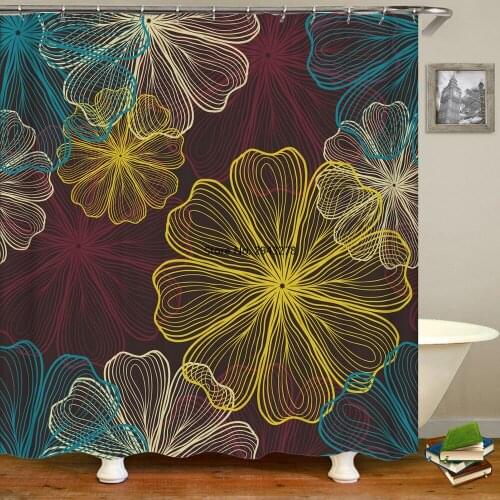 3d Flowers Pattern Shower Curtains Printing Bath Curtains Washable Fabric With Hooks Home Decorative Screen
