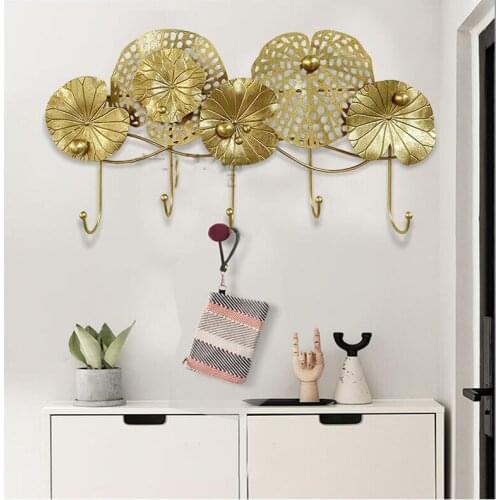 Nordic Wrought Iron Lotus Leaf Key Bag Wall Hanger Entrance Door Wall Mural Craft Fitting Room Coat Hook Wall Sticker Decoration