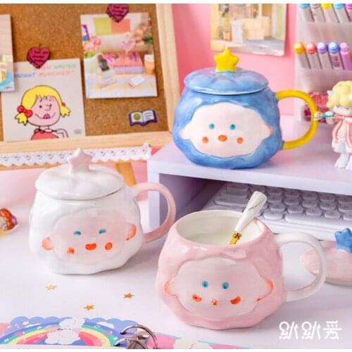 Three dimensional dust-proof belt cover large capacity microwave oven household couple ceramic mug J03