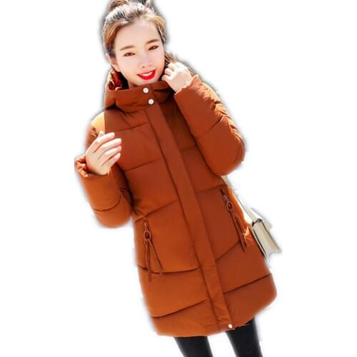 High Quality Autumn Winter Women Medium-Long Parkas 2018 Simple Female Office Lady Down Cotton Jacket Hooded Outerwear Coat Q430