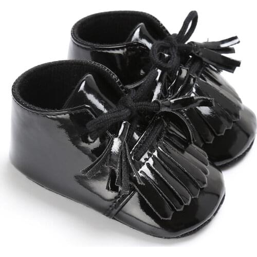 WONBO 2020 Baby Kids Boys Girl Shoes Patent Leather Crib Bebe First Walkers Lace-Up Moccasins Soft Moccs Fringed Sneakers