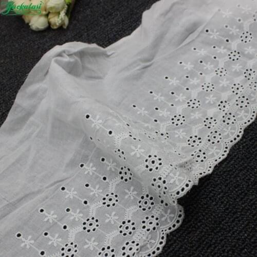 YACKALASI 10 Yds 100% Cotton Lace Eyelet Embroidered Fabrics Swiss Cotton Voile Appliqued 3D Flower Trims Diy NatureWhite 18cm