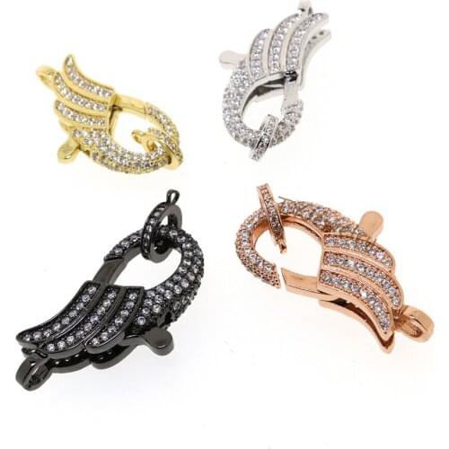 3pcs 18.8x41.7mm CZ Micro Pave Wing shape Hook Lobster Clasp Cubic Zirconia Clasp