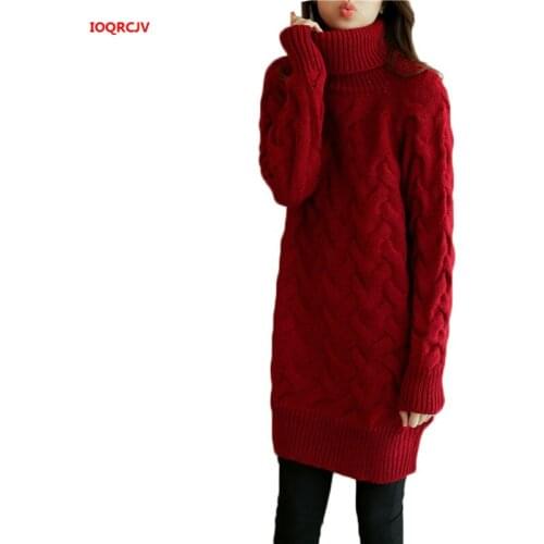WomensTurtleneck Pullover And Sweater Autumn Winter Thick Warm Loose Twist Knitted Sweater Dress Female Jumper Tops Full W1734
