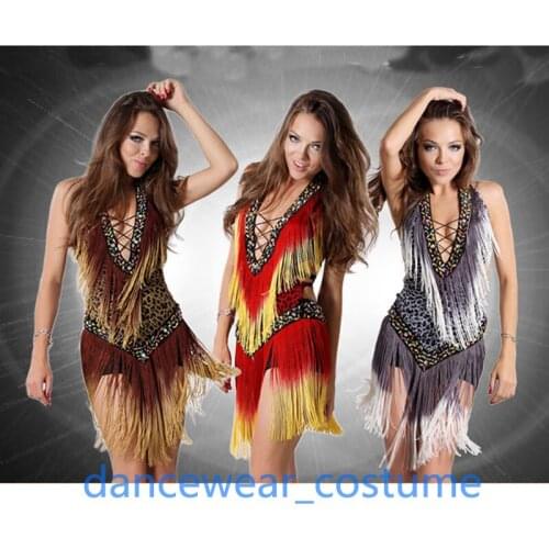Women Sexy Leopard Party Ballroom Latin Tango Modern Jazz Salsa Dress Skirt Ladies Bandage Fringed Tassel Skirt 3Colors