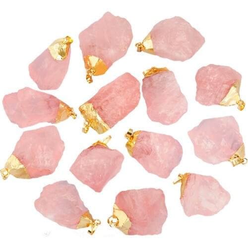 SUNYIK Natural Raw Pink Quartz Healing Crystal Reiki Irregular Stone Pendant Fit Necklace